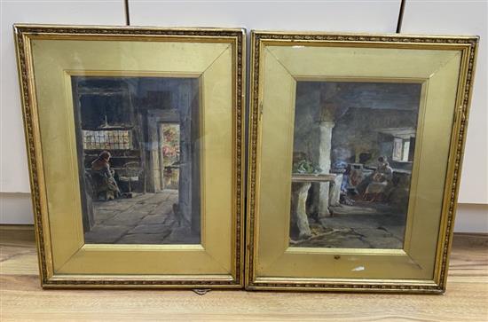 S. Dockery (19th C.), pair of watercolours, Cottage interiors, signed, 33 x 23cm